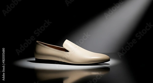 Obraz Elegant tan leather loafer shoe on black