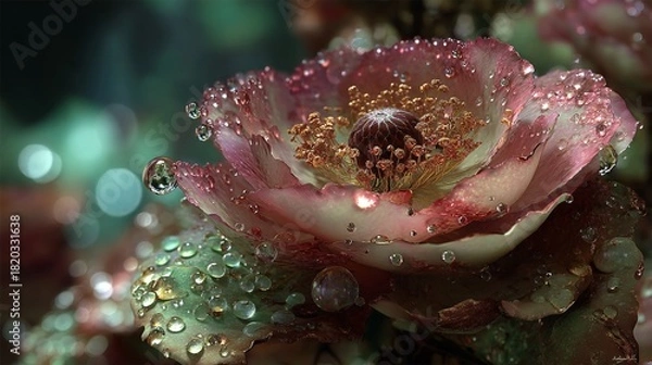 Fototapeta Beautiful Close-up of a Pink Flower with Water Droplets on Petals