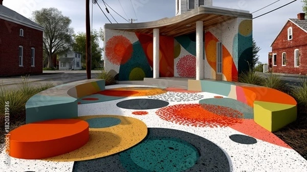 Fototapeta Urban Art Installation with Colorful Patterns and Geometric Shapes