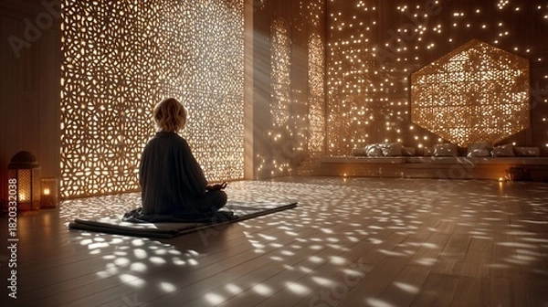 Fototapeta Serene Meditation Space with Soft Light and Intricate Patterns
