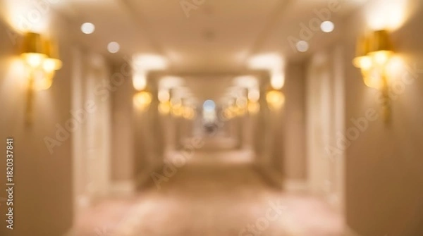 Fototapeta Blurred Hallway with Wall Lights