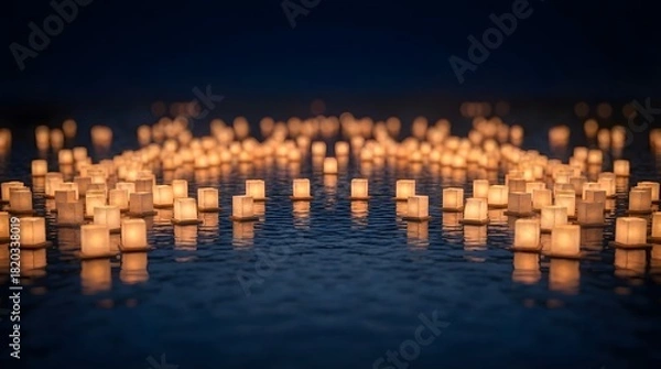 Fototapeta Floating Lanterns on Water at Night