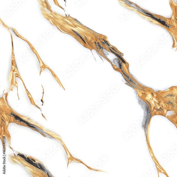 Fototapeta Luxury white marble texture background with gold and gray veins. Abstract golden fluid art pattern. Elegant stone surface for wallpaper or interior design.