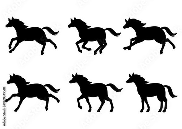 Obraz 馬のシルエットポーズセット/走る動きをまとめた黒一色のベクター素材