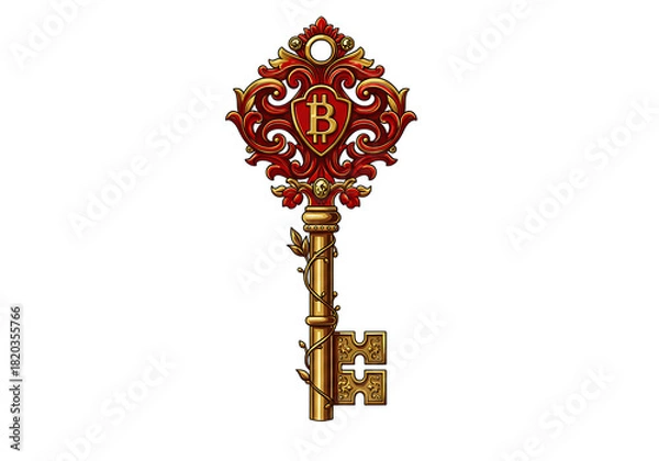 Fototapeta Unlock crypto success with ornate Bitcoin key