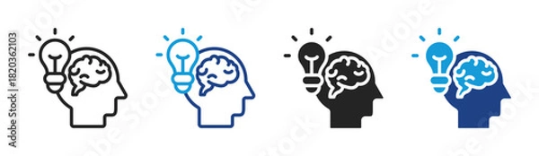 Fototapeta Brain Idea icon set multiple style collection