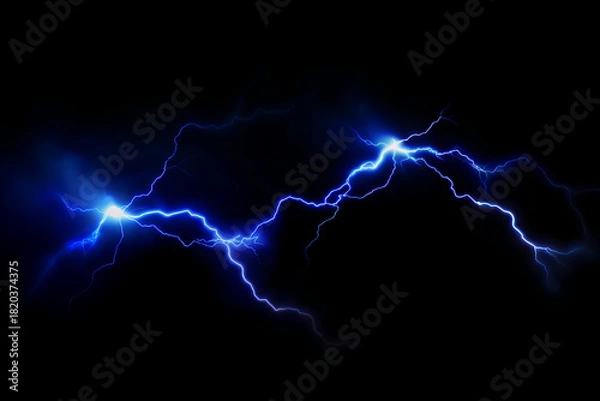 Fototapeta A dramatic display of blue lightning strikes against a stark black background showcasing power