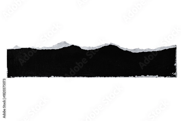 Fototapeta A black torn paper strip with jagged edges isolated on a solid black background space