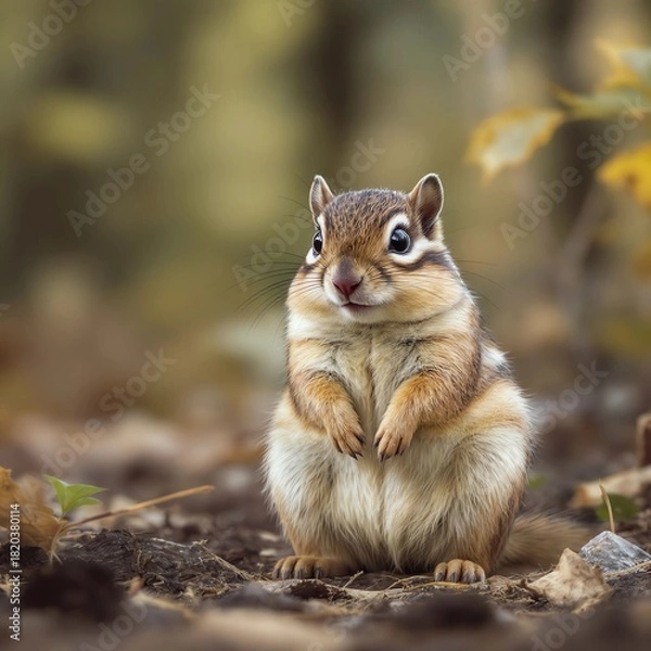 Obraz Chipmunk in Forest With Soft Copy Space on the Left