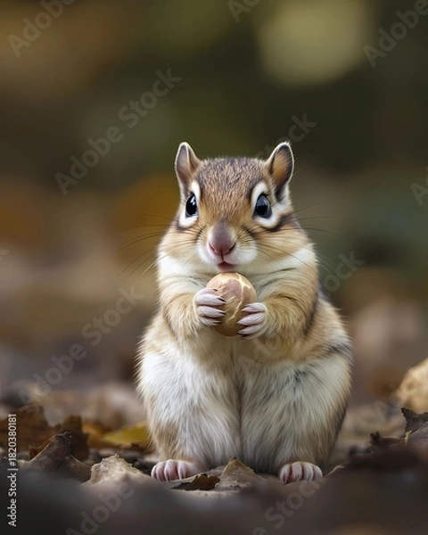 Fototapeta Chipmunk in Forest With Soft Copy Space on the Left