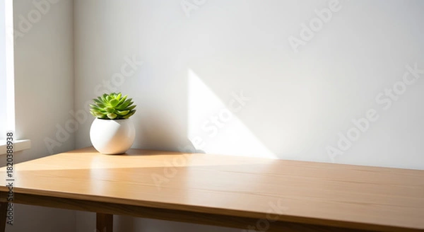 Obraz Minimalist Interior with Succulent Plant and Sunlight Shadow Background