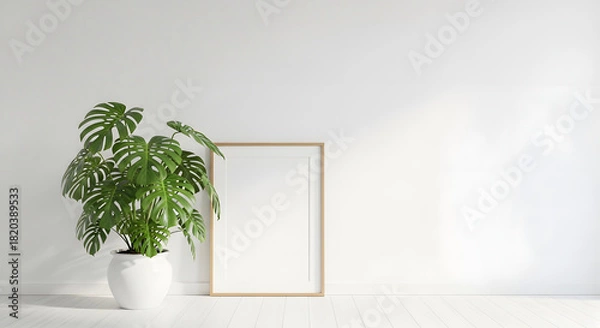 Obraz Modern Minimalist Interior with Monstera Plant and Frame Background