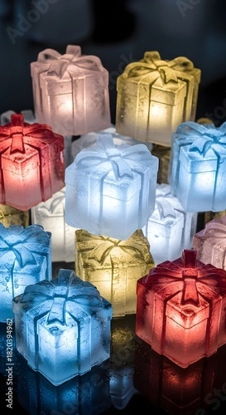 Fototapeta Lightened Ice cubes like gift boxes, glowing