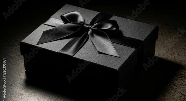 Fototapeta Elegant dark gift package with a stylish ribbon bow