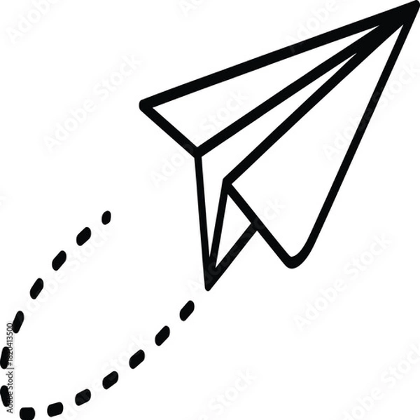 Fototapeta Paper airplane with dashed flight path icon origami