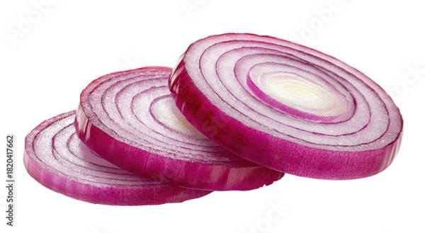 Fototapeta Sliced red onions with concentric rings, isolated on black