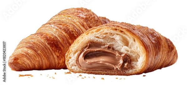 Obraz Delicious chocolate-filled croissant cut in half on black