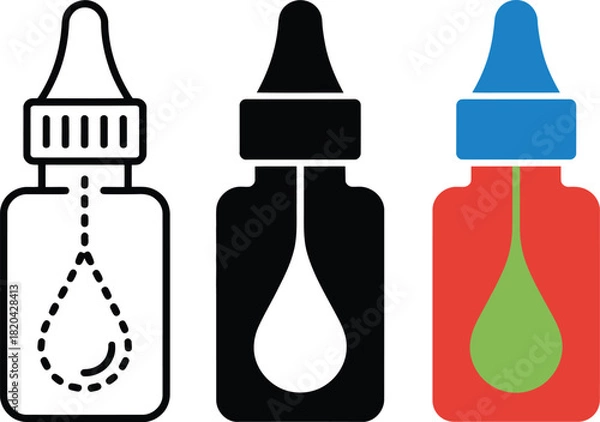 Obraz Three Variations of a Dropper Bottle Icon vector illustration , dropper, three, variations, glass, wine, drink, bottles, liquid