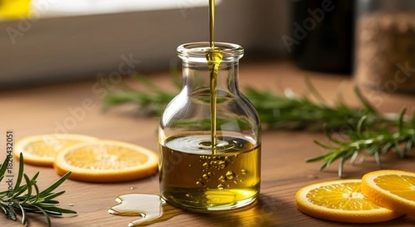 Obraz Golden Olive Oil Pour with Citrus and Herbs