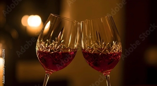 Obraz Clinking Red Wine Glasses in Candlelight
