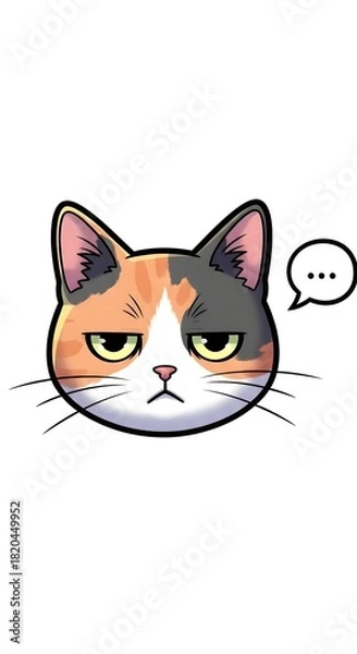 Fototapeta Grumpy Calico Cat Face Vector Illustration with Speech Bubble