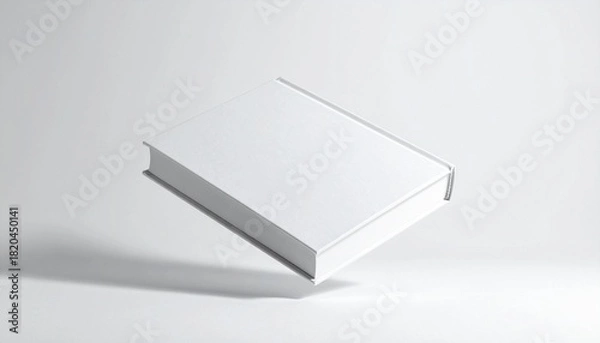 Obraz Blank white book hovering in the air with a soft shadow beneath it, perfect for mockups and design concepts