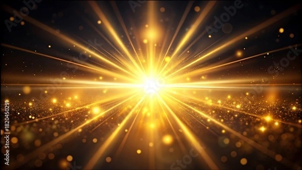 Fototapeta Abstract golden light burst with sparkling particles shining brightly and elegantly