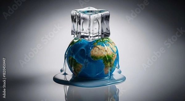 Fototapeta Surreal Ice Cube Melting over Globe