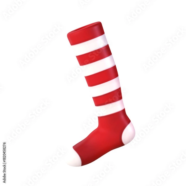 Obraz A 3D stylized long sock featuring horizontal red and white stripes.