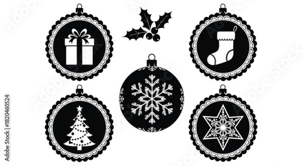 Fototapeta Elegant Christmas ornament icons for stylish holiday designs projects