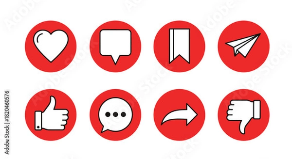 Fototapeta Modern social media icons on red circles for vibrant digital projects