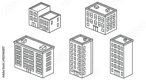 Fototapeta Colorful isometric buildings perfect for urban planning design projects