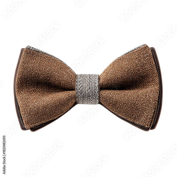Obraz A brown fabric bow tie Isolated transparent on white background