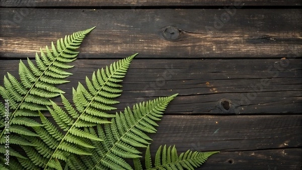 Fototapeta Ethereal ferns grace rustic wood, evoking nature's tranquil beauty and organic charm in a captivating botanical display for design inspiration