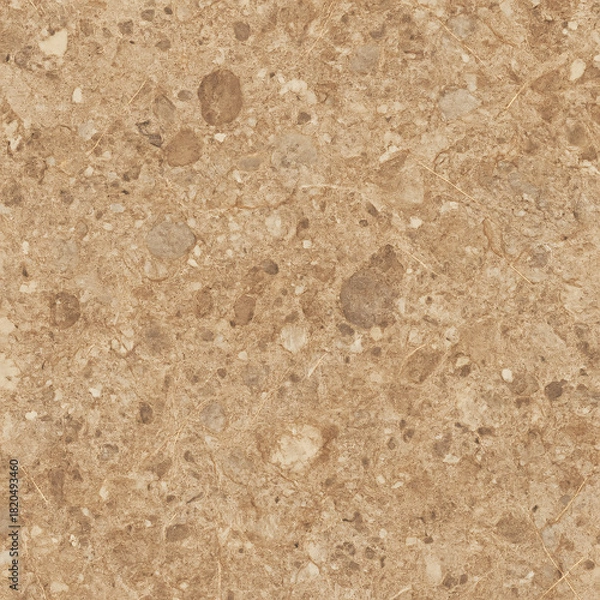 Fototapeta Beige Terrazzo Stone Texture Background. Natural polished granite floor pattern with brown and white aggregates. Abstract marble surface for architectural design and interior wallpaper.