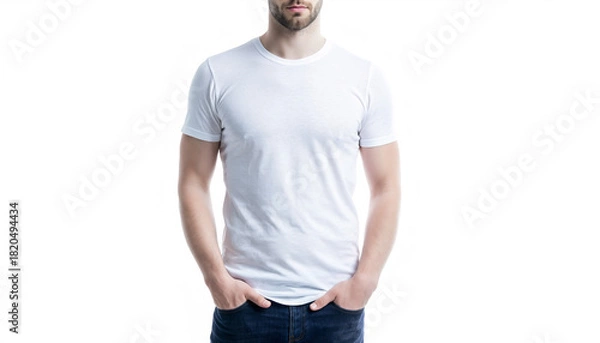 Obraz Clean shot of a man in a white t-shirt and jeans on a white background