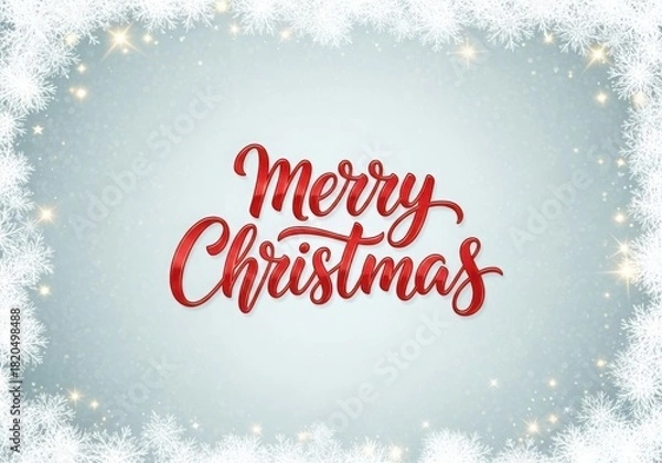 Fototapeta Merry christmas holiday greeting with snow and sparkles