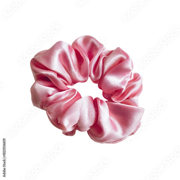 Obraz Stylish Pink Silk Scrunchie for Hair Accessories Isolated transparent on white background