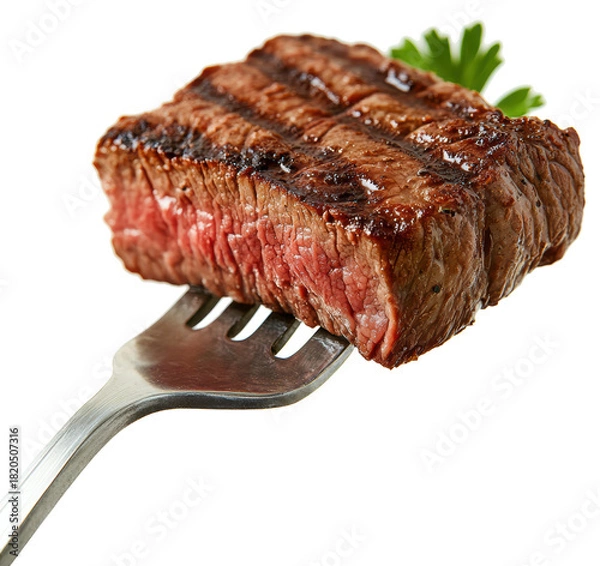 Fototapeta grilled steak slices on a fork isolated on transparent background