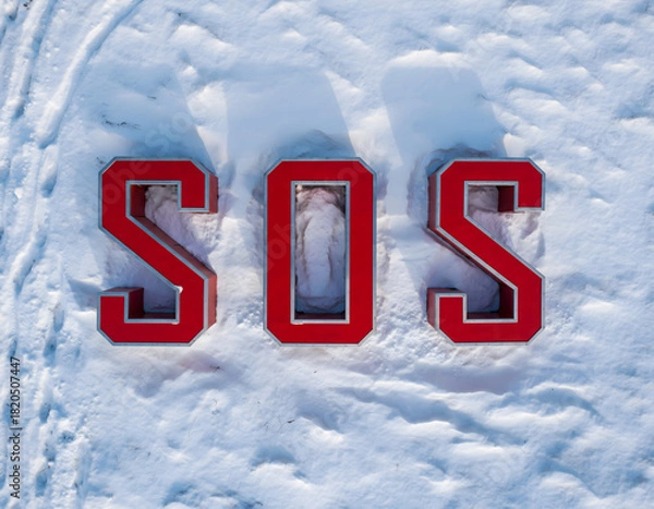 Obraz SOS distress signal on snow, a universal signal used to call for help.