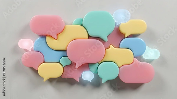Obraz modern 3D abstract composition of soft rounded speech bubbles, colorful pastel palette