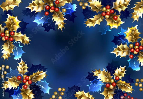 Obraz Background with golden holly