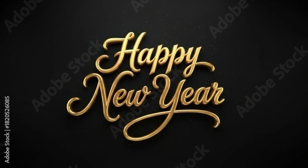 Fototapeta Golden happy new year text with firework on dark background to celebrate the new year celebration
