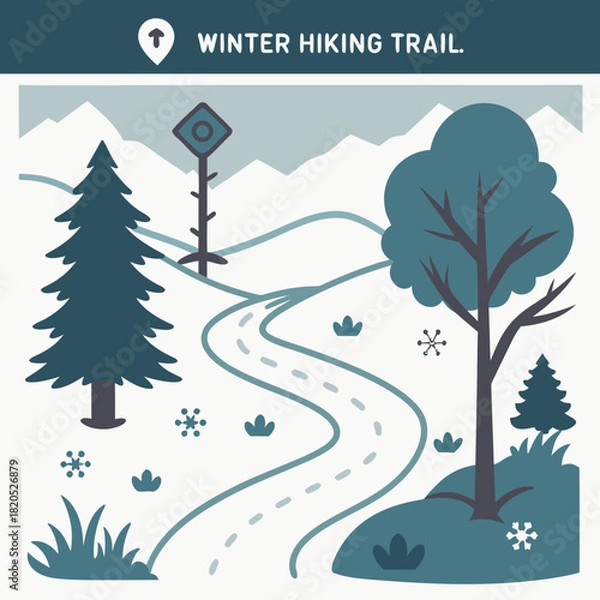 Obraz Stylized winter hiking trail with snow and mountains