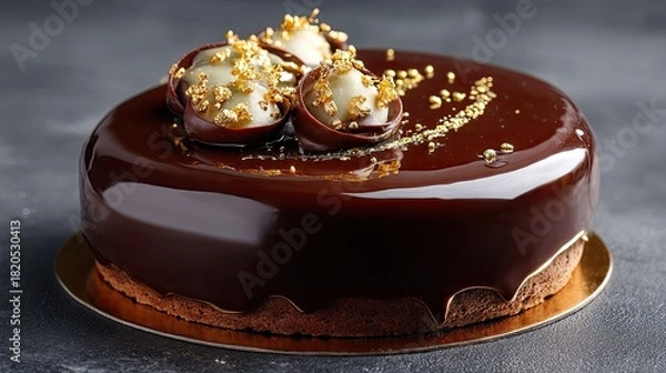Fototapeta Decadent Chocolate Cake with Glossy Ganache and Elegant Decorations for Celebratory Occasions or Events