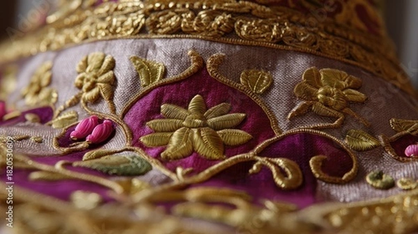 Fototapeta Intricate Hand-Embroidered Textiles Featuring Floral Designs in Vibrant Colors and Detailed Patterns of Craftsmanship