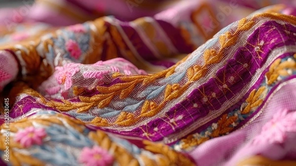 Fototapeta Exquisite Handcrafted Textile with Vibrant Colors and Intricate Embroidery Patterns