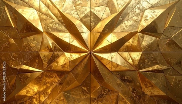 Fototapeta Geometric Golden Pattern with Textured Surface, Angular Shiny Shapes