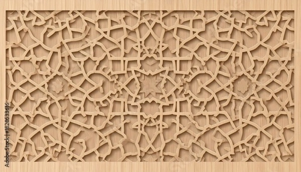 Fototapeta Intricate Tan Geometric Pattern with Wooden Frame Background