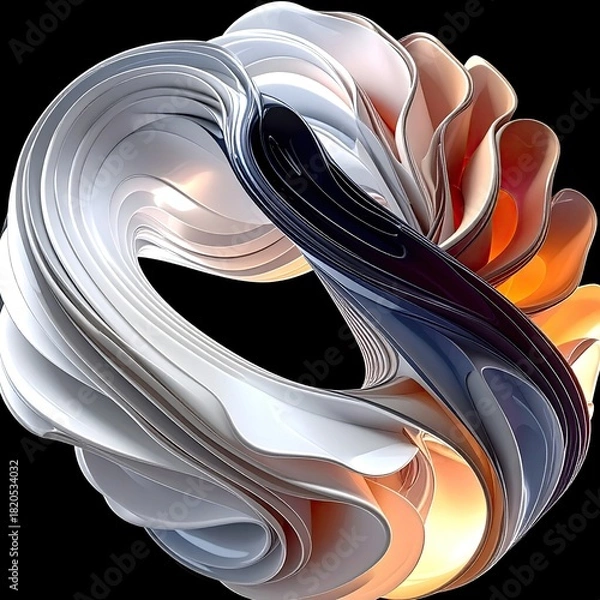 Fototapeta Abstract swirling ribbon form, cool/warm colors